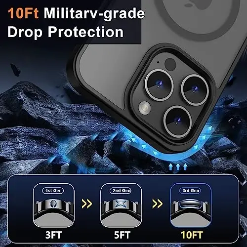 MOCCA iPhone 14 Pro Max Kılıfı için Güçlü Manyetik [Magsafe Uyumlu] [10FT Askeri Sınıf Koruyucu] Yarı Saydam Mat İnce Darbeye Dayanıklı iPhone 14 Pro Max 6.7