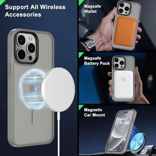 MOCCA iPhone 14 Pro Max Kılıfı için Güçlü Mıknatıslı [Magsafe Uyumlu] [10FT Askeri Sınıf Koruyucu] Yarı Saydam Mat İnce Darbeye Dayanıklı iPhone 14 Pro Max 6.7
