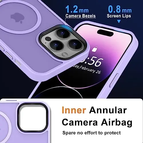 MOCCA iPhone 14 Pro Max uchun kuchli magnitli g‘ilof [Magsafe bilan mos] [10 FT harbiy darajadagi himoya] Yarim shaffof matli ingichka zarbga chidamli g‘ilof iPhone 14 Pro Max 6.7