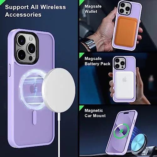 MOCCA iPhone 14 Pro Max uchun kuchli magnitli g‘ilof [Magsafe bilan mos] [10 FT harbiy darajadagi himoya] Yarim shaffof matli ingichka zarbga chidamli g‘ilof iPhone 14 Pro Max 6.7