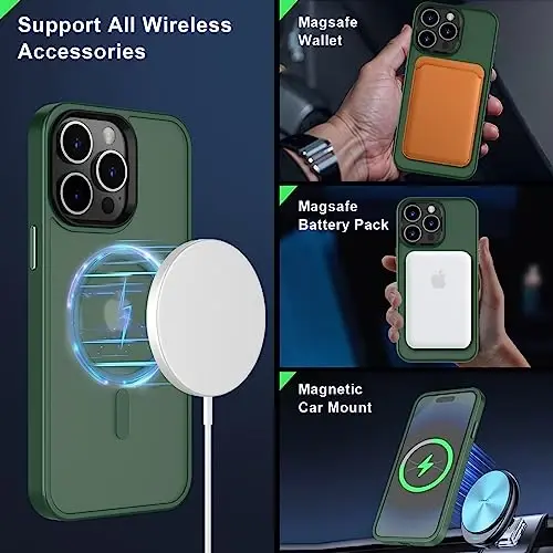 MOCCA iPhone 14 Pro Max uchun kuchli magnitli g‘ilof [Magsafe bilan mos] [10FT harbiy darajadagi himoya] Yarim shaffof mato Slim zarbga chidamli g‘ilof iPhone 14 Pro Max 6.7