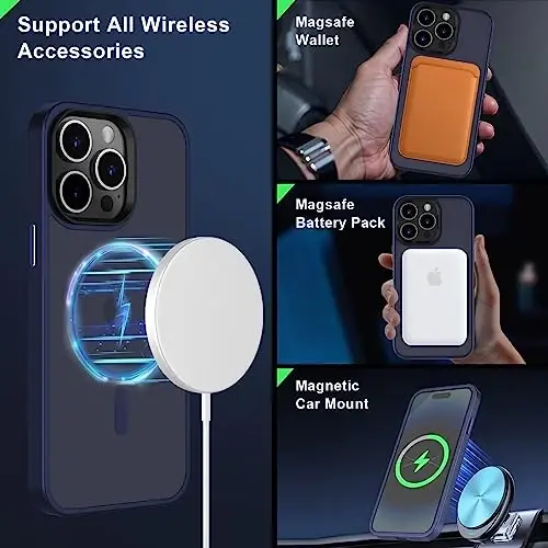 MOCCA iPhone 14 Pro Max uchun kuchli magnitli gʻilof [Magsafe bilan mos keladi] [10FT harbiy darajadagi himoya] Yarim shaffof mato Slim zarbga chidamli gʻilof iPhone 14 Pro Max 6.7