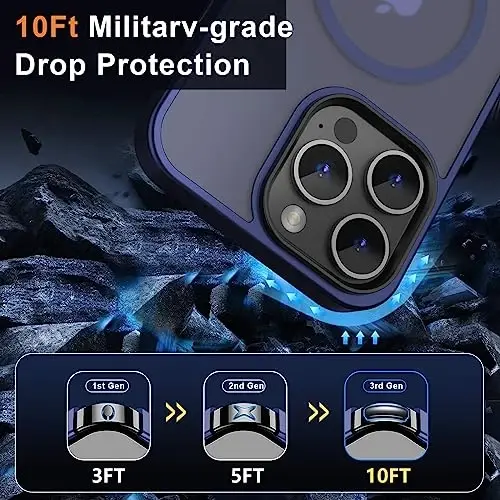 MOCCA iPhone 14 Pro Max uchun kuchli magnitli gʻilof [Magsafe bilan mos keladi] [10FT harbiy darajadagi himoya] Yarim shaffof mato Slim zarbga chidamli gʻilof iPhone 14 Pro Max 6.7