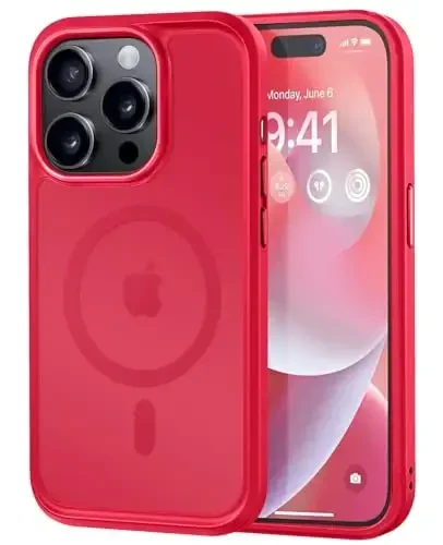 MOCCA iPhone 14 Pro uchun kuchli magnitli gʻilof, [Magsafe bilan mos][13FT harbiy tomchidan himoya] Yassi shaffof matli zarbga chidamli gʻilof iPhone 14 Pro telefon gʻilofi 6.1'', Qizil - 1