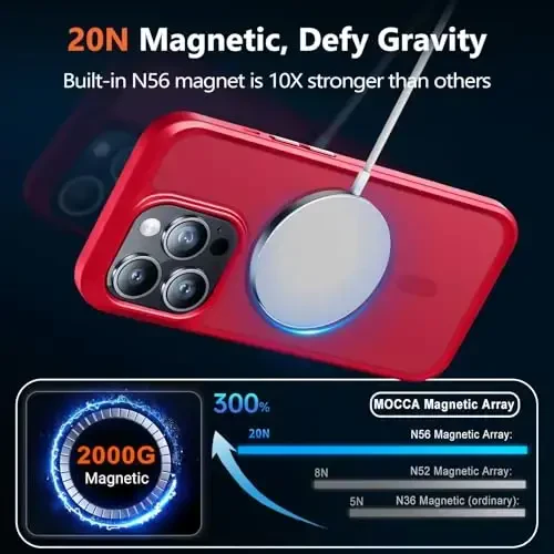 MOCCA iPhone 14 Pro uchun kuchli magnitli gʻilof, [Magsafe bilan mos][13FT harbiy tomchidan himoya] Yassi shaffof matli zarbga chidamli gʻilof iPhone 14 Pro telefon gʻilofi 6.1'', Qizil - 3