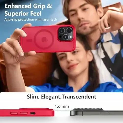 MOCCA iPhone 14 Pro uchun kuchli magnitli gʻilof, [Magsafe bilan mos][13FT harbiy tomchidan himoya] Yassi shaffof matli zarbga chidamli gʻilof iPhone 14 Pro telefon gʻilofi 6.1'', Qizil - 6
