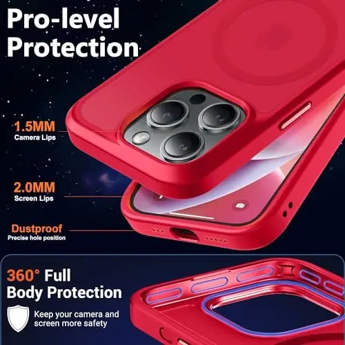 MOCCA iPhone 14 Pro uchun kuchli magnitli gʻilof, [Magsafe bilan mos][13FT harbiy tomchidan himoya] Yassi shaffof matli zarbga chidamli gʻilof iPhone 14 Pro telefon gʻilofi 6.1'', Qizil - 5