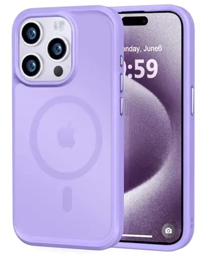 MOCCA Strong Magnetic for iPhone 15 Pro Case, [Compatible with Magsafe][13FT Military Drop Protection] Slim Translucent Matte Shockproof Case for iPhone 15 Pro Phone Case 6.1'', Light Purple 