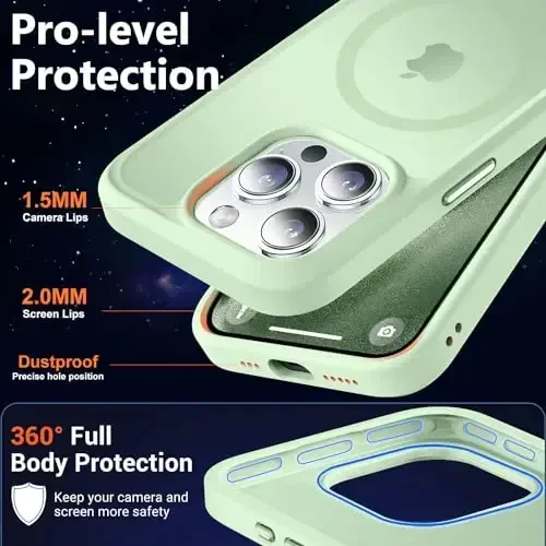MOCCA Strong Magnetic for iPhone 15 Pro Case, [Compatible with Magsafe][13FT Military Drop Protection] Slim Translucent Matte Shockproof Case for iPhone 15 Pro Phone Case 6.1'', Light Green - 5