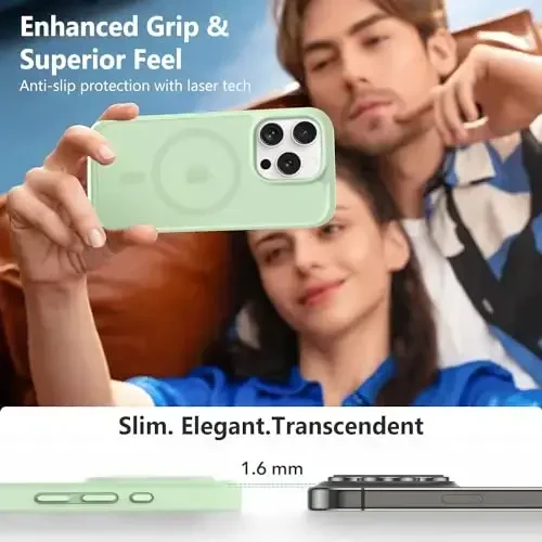 MOCCA Strong Magnetic for iPhone 15 Pro Case, [Compatible with Magsafe][13FT Military Drop Protection] Slim Translucent Matte Shockproof Case for iPhone 15 Pro Phone Case 6.1'', Light Green - 6