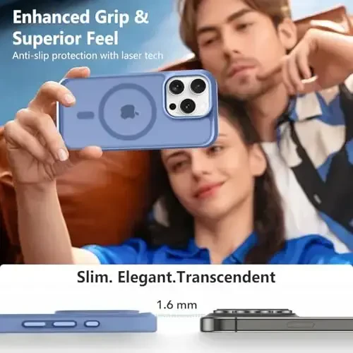 MOCCA Strong Magnetic for iPhone 15 Pro Case, [Compatible with Magsafe][13FT Military Drop Protection] Slim Translucent Matte Shockproof Case for iPhone 15 Pro Phone Case 6.1'', Blue - 6