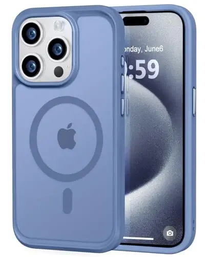 MOCCA iPhone 15 Pro için Güçlü Manyetik Kılıf, [Magsafe ile Uyumlu][13FT Askeri Düşme Koruması] iPhone 15 Pro Telefon Kılıfı 6.1'', Mavi için İnce Yarı Saydam Mat Darbeye Dayanıklı Kılıf - 1
