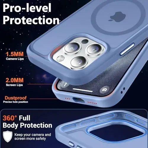 MOCCA iPhone 15 Pro için Güçlü Manyetik Kılıf, [Magsafe ile Uyumlu][13FT Askeri Düşme Koruması] iPhone 15 Pro Telefon Kılıfı 6.1'', Mavi için İnce Yarı Saydam Mat Darbeye Dayanıklı Kılıf - 5