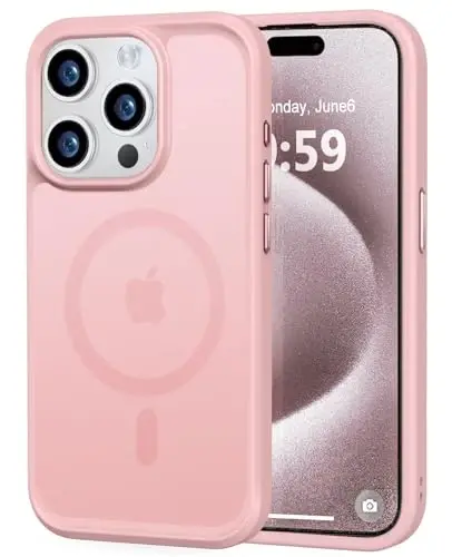 MOCCA iPhone 15 Pro için Güçlü Manyetik Kılıf, [Magsafe ile Uyumlu][13FT Askeri Düşme Koruması] iPhone 15 Pro Telefon Kılıfı 6.1'', Pembe için İnce Yarı Saydam Mat Darbeye Dayanıklı Kılıf - 1