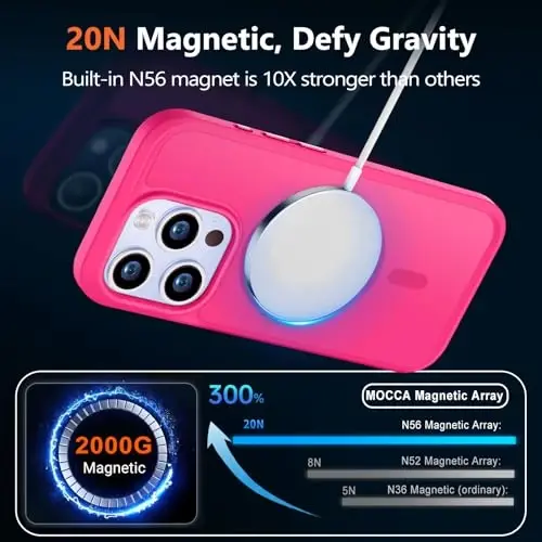 MOCCA Strong Magnetic for iPhone 15 Pro Case, [Compatible with Magsafe][13FT Military Drop Protection] Slim Translucent Matte Shockproof Case for iPhone 15 Pro Phone Case 6.1'', Hot Pink - 3