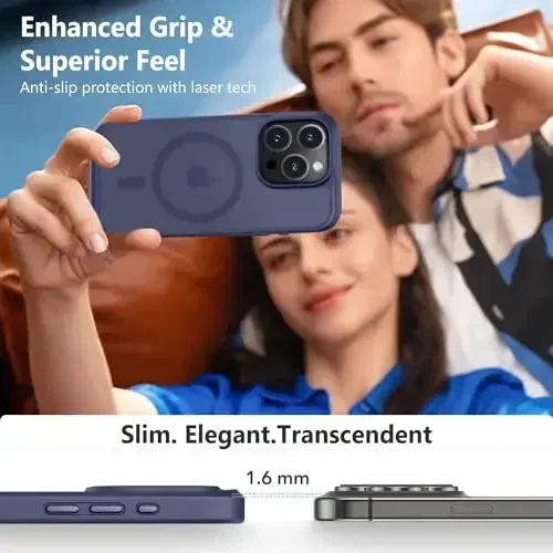 MOCCA Strong Magnetic for iPhone 15 Pro Case, [Compatible with Magsafe][13FT Military Drop Protection] Slim Translucent Matte Shockproof Case for iPhone 15 Pro Phone Case 6.1'', Deep Blue - 6