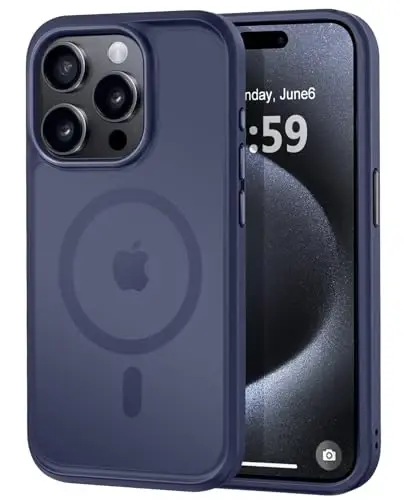 MOCCA Strong Magnetic for iPhone 15 Pro Case, [Compatible with Magsafe][13FT Military Drop Protection] Slim Translucent Matte Shockproof Case for iPhone 15 Pro Phone Case 6.1'', Deep Blue - MOCCA