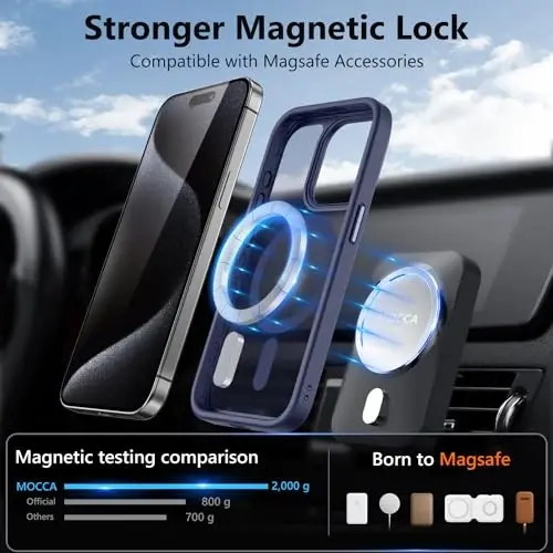 MOCCA Strong Magnetic for iPhone 15 Pro Case, [Compatible with Magsafe][13FT Military Drop Protection] Slim Translucent Matte Shockproof Case for iPhone 15 Pro Phone Case 6.1'', Deep Blue - MOCCA (1)