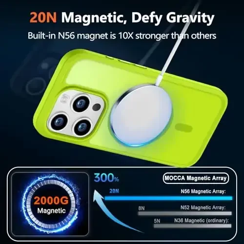 MOCCA Strong Magnetic for iPhone 15 Pro Case, [Compatible with Magsafe][13FT Military Drop Protection] Slim Translucent Matte Shockproof Case for iPhone 15 Pro Phone Case 6.1'', Fluorescent Green - 3