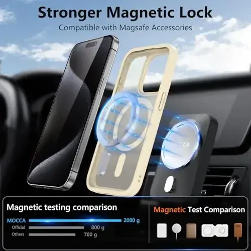 MOCCA Strong Magnetic for iPhone 15 Pro Case, [Compatible with Magsafe][13FT Military Drop Protection] Slim Translucent Matte Shockproof Case for iPhone 15 Pro Phone Case 6.1'', Light Gold - 2