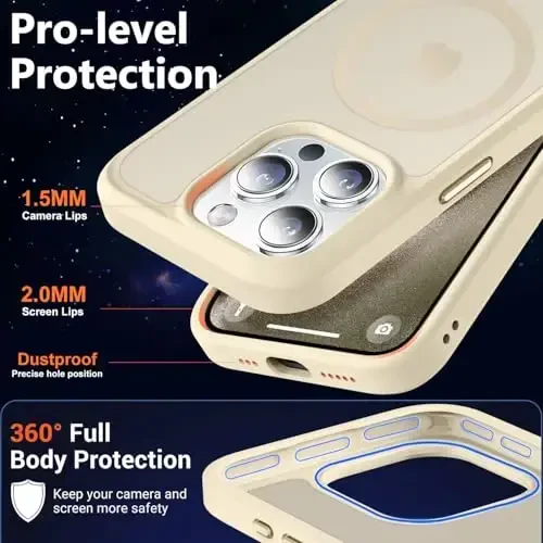 MOCCA Strong Magnetic for iPhone 15 Pro Case, [Compatible with Magsafe][13FT Military Drop Protection] Slim Translucent Matte Shockproof Case for iPhone 15 Pro Phone Case 6.1'', Light Gold - 5