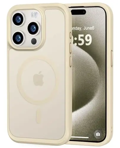 MOCCA Strong Magnetic for iPhone 15 Pro Case, [Compatible with Magsafe][13FT Military Drop Protection] Slim Translucent Matte Shockproof Case for iPhone 15 Pro Phone Case 6.1'', Light Gold - MOCCA