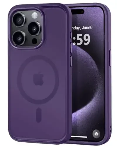 MOCCA Strong Magnetic for iPhone 15 Pro Case, [Compatible with Magsafe][13FT Military Drop Protection] Slim Translucent Matte Shockproof Case for iPhone 15 Pro Phone Case 6.1'', Deep Purple - 1