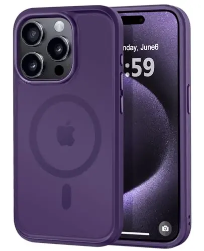 MOCCA Strong Magnetic for iPhone 15 Pro Case, [Compatible with Magsafe][13FT Military Drop Protection] Slim Translucent Matte Shockproof Case for iPhone 15 Pro Phone Case 6.1'', Deep Purple - MOCCA