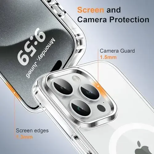 MOCCA Strong Magnetic for iPhone 15 Pro Case Clear, [Non-Yellowing][Compatible with Magsafe][Military Drop Protection] Slim Shockproof Protective Phone Case for iPhone 15 Pro Phone Case 6.1