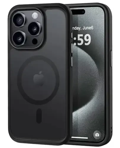 MOCCA Strong Magnetic for iPhone 15 Pro Case, [Compatible with Magsafe][13FT Military Drop Protection] Slim Translucent Matte Shockproof Case for iPhone 15 Pro Phone Case 6.1'', Black 