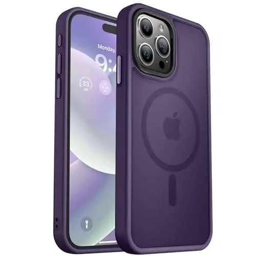 MOCCA iPhone 15 Pro Max Kılıf için Güçlü Mıknatıslı, [Magsafe ile Uyumlu][13FT Askeri Düşme Koruması] iPhone 15 ProMax Kılıf 6.7'' için İnce Yarı Saydam Mat Darbeye Dayanıklı Kılıf - Koyu Mor 