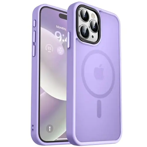 MOCCA iPhone 15 Pro Max Kılıfı için Güçlü Manyetik, [Magsafe ile Uyumlu][13FT Askeri Düşme Koruması] iPhone 15 ProMax Kılıf 6.7'' için İnce Yarı Saydam Mat Darbeye Dayanıklı Kılıf - Açık Mor 
