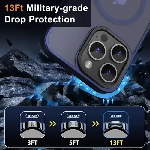 MOCCA Strong Magnetic for iPhone 15 Pro Max Case, [Compatible with Magsafe][13FT Military Drop Protection] Slim Translucent Matte Shockproof Case for iPhone 15 ProMax Case 6.7'', Deep Blue - 4