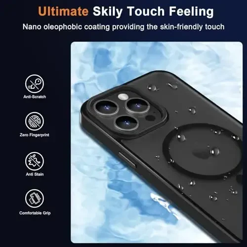 MOCCA iPhone 15 Pro Max uchun kuchli magnitli g'ilof, [Magsafe bilan mos] [13FT harbiy tomchidan himoya] Yupqa shaffof matli zarbga chidamli g'ilof iPhone 15 ProMax Case 6.7'', Qora - 6