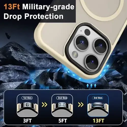 MOCCA iPhone 15 Pro Max uchun kuchli magnitli g'ilof, [Magsafe bilan mos keladi][13FT harbiy darajadagi zarbadan himoya] Yupqa yarim shaffof mat zarbga chidamli g'ilof iPhone 15 Pro Max 6.7'' uchun, och oltin - 4