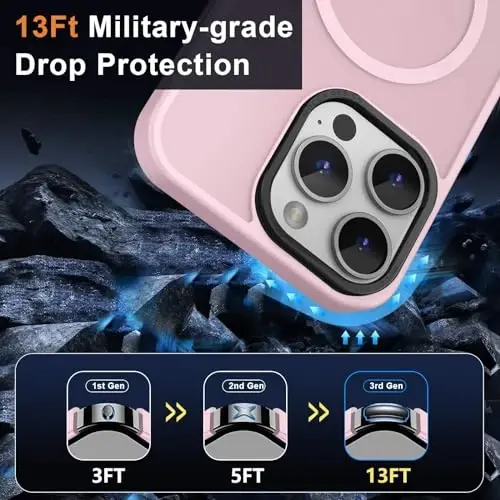 MOCCA iPhone 15 Pro Max uchun kuchli magnitli g'ilof, [Magsafe bilan mos][13FT harbiy darajadagi tushishdan himoya] iPhone 15 ProMax 6.7'' uchun yupqa, yarim shaffof, matli zarbaga chidamli g'ilof - Pushti - 4