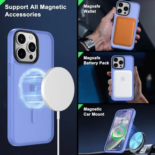 MOCCA iPhone 15 Pro Max uchun kuchli magnitli g‘ilof, [Magsafe bilan mos][13FT harbiy darajadagi zarbadan himoya] iPhone 15 ProMax 6.7'' uchun ingichka yarim shaffof mat zarbga chidamli g‘ilof, ko‘k - 2