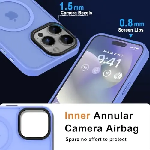 MOCCA iPhone 15 Pro Max uchun kuchli magnitli g‘ilof, [Magsafe bilan mos][13FT harbiy darajadagi zarbadan himoya] iPhone 15 ProMax 6.7'' uchun ingichka yarim shaffof mat zarbga chidamli g‘ilof, ko‘k - 5