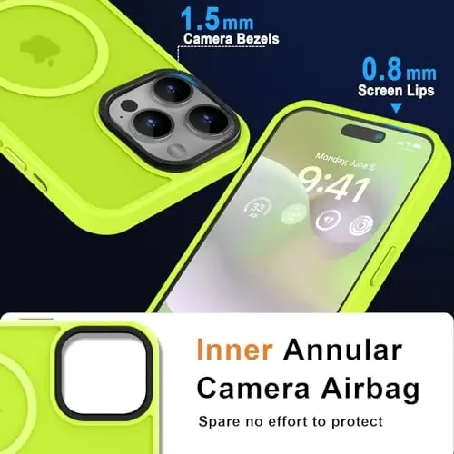 MOCCA iPhone 15 Pro Max uchun kuchli magnitli gʻilof, [Magsafe bilan mos][13FT harbiy darajadagi zarbadan himoya] Yupqa shaffof matli zarbga chidamli gʻilof iPhone 15 ProMax 6.7'' uchun, lyuminestsent yashil - 5