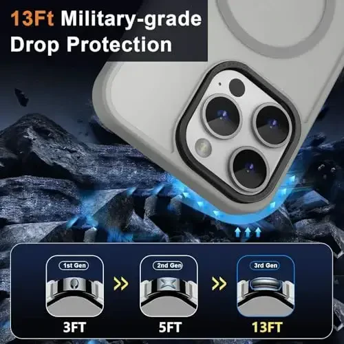 MOCCA iPhone 15 Pro Max uchun kuchli magnitli gʻilof, [Magsafe bilan mos][13FT harbiycha tushishdan himoya] Yupqa shaffof mato zarbga chidamli gʻilof iPhone 15 ProMax 6.7'' uchun, Titanium Gray - 4