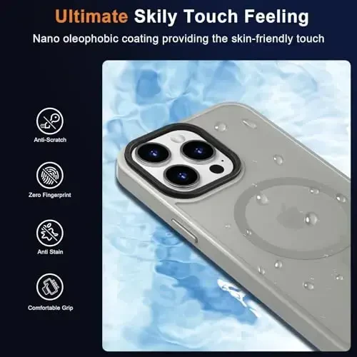 MOCCA iPhone 15 Pro Max uchun kuchli magnitli gʻilof, [Magsafe bilan mos][13FT harbiycha tushishdan himoya] Yupqa shaffof mato zarbga chidamli gʻilof iPhone 15 ProMax 6.7'' uchun, Titanium Gray - 6