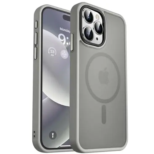 MOCCA iPhone 15 Pro Max uchun kuchli magnitli gʻilof, [Magsafe bilan mos][13FT harbiycha tushishdan himoya] Yupqa shaffof mato zarbga chidamli gʻilof iPhone 15 ProMax 6.7'' uchun, Titanium Gray - 1