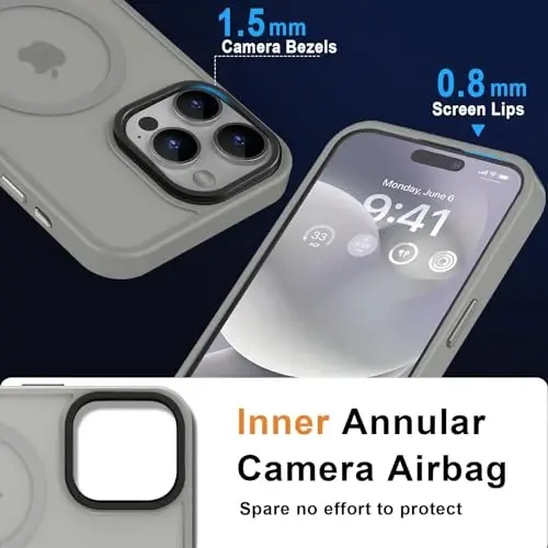 MOCCA iPhone 15 Pro Max uchun kuchli magnitli gʻilof, [Magsafe bilan mos][13FT harbiycha tushishdan himoya] Yupqa shaffof mato zarbga chidamli gʻilof iPhone 15 ProMax 6.7'' uchun, Titanium Gray - 5