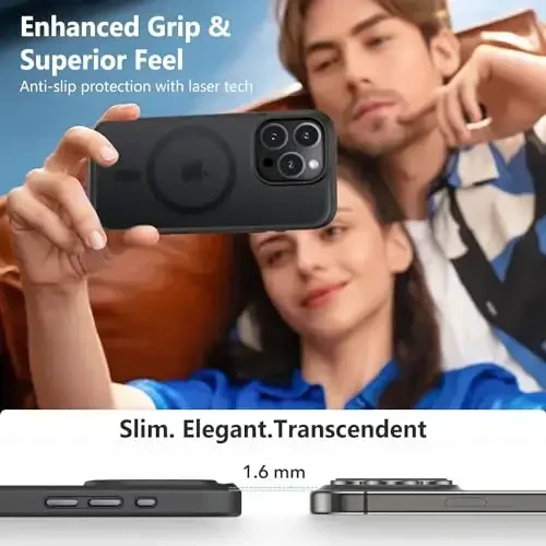 MOCCA iPhone 15 Pro uchun kuchli magnitli g'ilof, [Magsafe bilan mos][13FT harbiy tomchidan himoya] iPhone 15 Pro telefon g'ilofi uchun ingichka yarim shaffof mat zarbga chidamli g'ilof 6.1'', Qora - 6