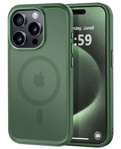 MOCCA iPhone 15 Pro uchun kuchli magnitli g‘ilof, [Magsafe bilan mos][13FT harbiy tomchidan himoya] iPhone 15 Pro telefon g‘ilofi uchun yupqa shaffof mat zarbga chidamli g‘ilof 6.1'', Midnight Green - 1