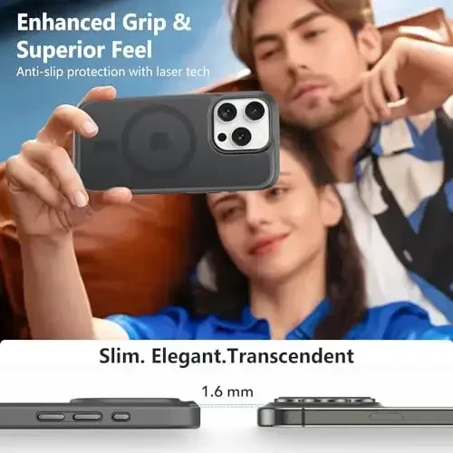 MOCCA iPhone 15 Pro uchun kuchli magnitli g'ilof, [Magsafe bilan mos][13FT harbiy tomchidan himoya] Yupqa yarim shaffof mat zarbga chidamli g'ilof iPhone 15 Pro telefon g'ilofi 6.1'', Titan qora - 6