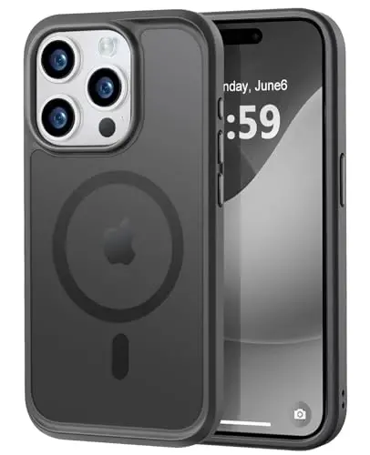 MOCCA iPhone 15 Pro uchun kuchli magnitli g'ilof, [Magsafe bilan mos][13FT harbiy tomchidan himoya] Yupqa yarim shaffof mat zarbga chidamli g'ilof iPhone 15 Pro telefon g'ilofi 6.1'', Titan qora - 1