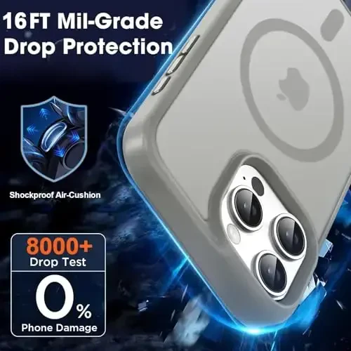 MOCCA Strong Magnetic for iPhone 16 Pro Phone Case, [Compatible with Magsafe][16FT Mil-Grade Drop Protection] Slim Thin Translucent Matte Protective Cover Case for iPhone 16 Pro Case, Titanium Gray - 4