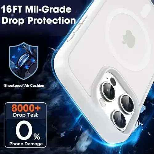 MOCCA Strong Magnetic for iPhone 16 Pro Phone Case, [Compatible with Magsafe][16FT Mil-Grade Drop Protection] Slim Thin Translucent Matte Protective Cover Case for iPhone 16 Pro Case, Frosted White - 4