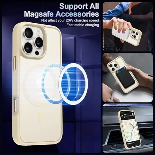 MOCCA Strong Magnetic for iPhone 16 Pro Max Phone Case, [Compatible with Magsafe][16FT Mil-Grade Drop Protection] Slim Translucent Matte Protective Cover Case for iPhone 16 Pro Max Case, Light Gold - 2